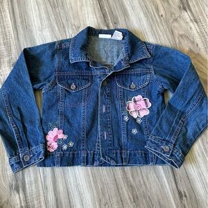 Blueberi Boulevard Girls Denim Floral Embroidered Jacket in Blue & Pink Size 6